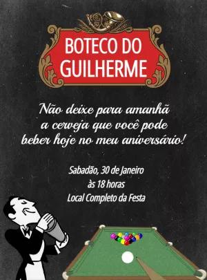 Convite de Aniversário Tema Boteco com Sinuca para Editar