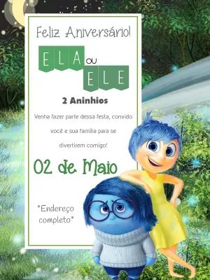 Convite Aniversário Divertidamente com Personagens para Editar