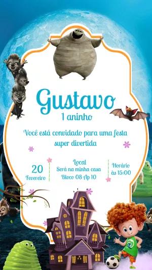 Convite Aniversário Hotel Transilvania com Personagens para Editar