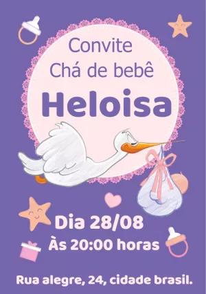 Convite Chá de Bebê Cegonha para Editar Online