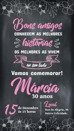 Convite de Aniversário Chalkboard com Frase para Editar Online