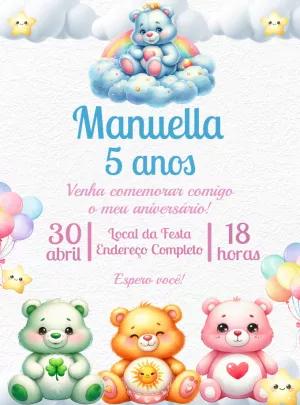 Convite de Aniversário Ursinhos Carinhosos para Editar Online
