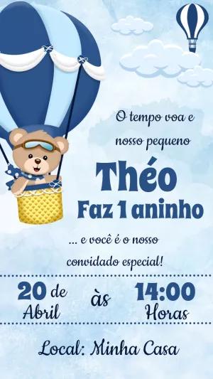 Convite Aniversário Ursinho Baloeiro para Editar Online