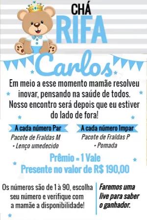 Convite Chá Rifa Ursinho Príncipe Editável para Enviar Online