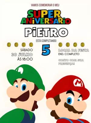 Convite de Aniversário Super Mario Bros Editável Online