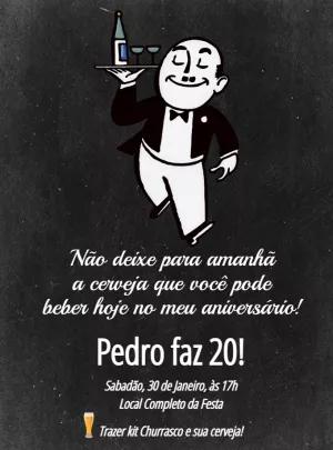 Convite de Aniversário Boteco com Garçom para Editar Online