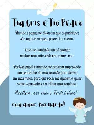 Convite Padrinhos de Batismo Anjinho Azul para Editar Online