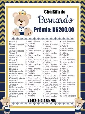 Cartela Chá Rifa Ursinho Príncipe para Editar Online