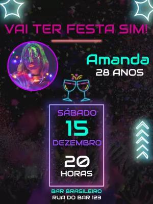Convite de Aniversário Balada Neon com Foto para Editar Online