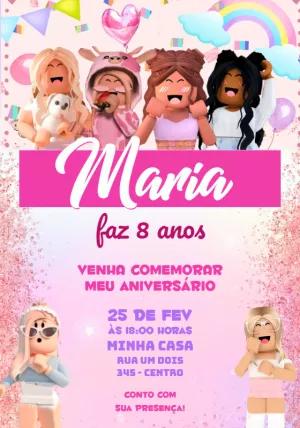 Convite de Aniversário Roblox Rosa para Meninas Editável Online