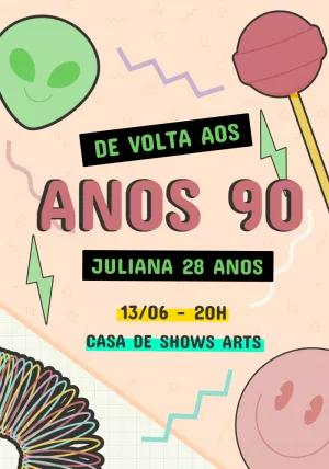 Convite Aniversário Anos 90 Retrô para Editar Online