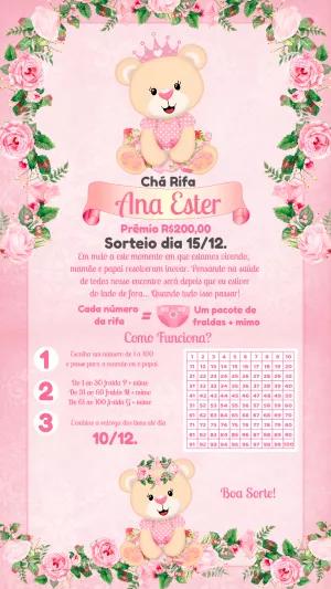 Convite Chá Rifa Ursinha Realeza Editável Online