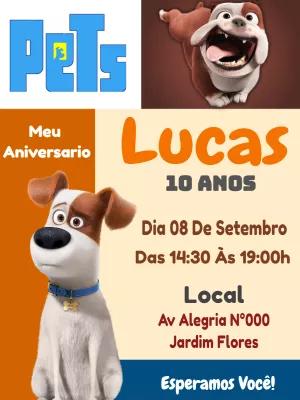 Convite de Aniversário Pets com Personagens para Editar Online