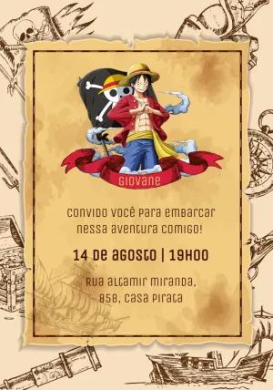 Convite de Aniversário One Piece com Luffy para Editar Online