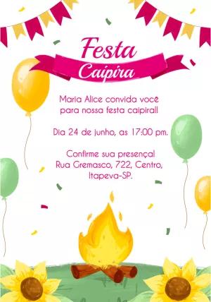 Convite Aniversário Arraiá com Fogueira para Editar Online