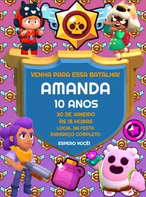 Convite de Aniversário Brawl Stars com Personagens para Editar