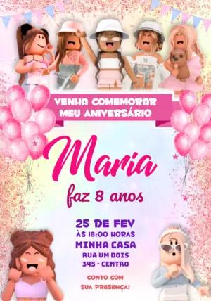 Convite Aniversário Roblox Girl Rosa para Editar Online