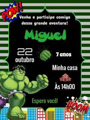 Convite Aniversário Hulk para Editar e Personalizar Online