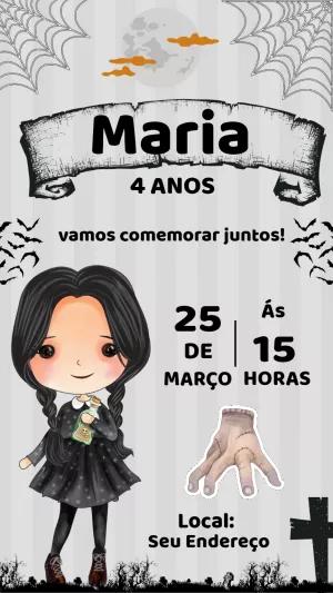 Convite Aniversário Wandinha Addams para Editar Online