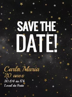 Convite de Aniversário Estrelas Douradas e Pratas para Editar