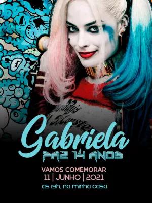 Convite de Aniversário Arlequina Editável para Imprimir