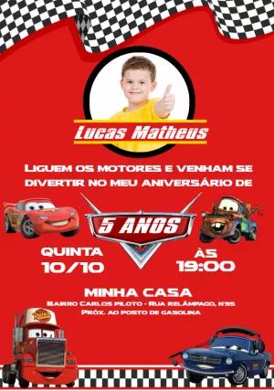 Convite Aniversário Carros com Foto para Editar Online