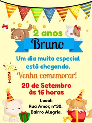 Convite de Aniversário Cachorrinhos para Editar Online
