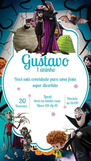 Convite Aniversário Hotel Transilvania com Personagens para Editar