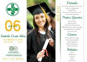Menu de Formatura Biomedicina com Foto para Editar Online