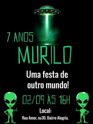 Convite de Aniversário Alienígena para Editar Online