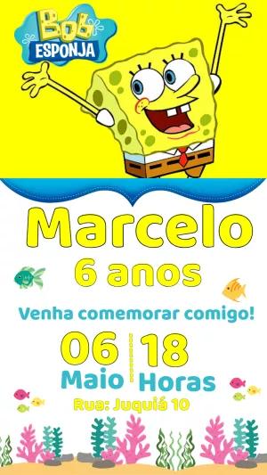 Convite de Aniversário Bob Esponja para Editar Online