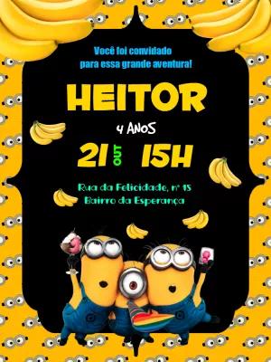 Convite Aniversário Minions para Editar Online e Imprimir