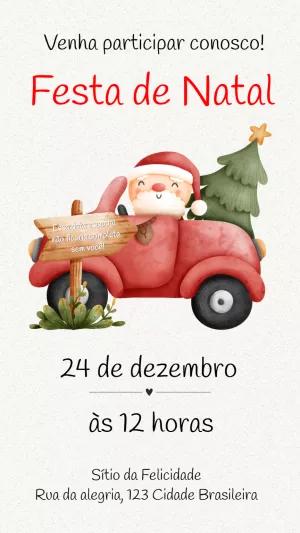 Convite Festa de Natal com Papai Noel no Carro para Editar Online