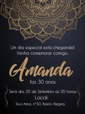 Convite de Aniversário Mandala Dourada para Editar Online