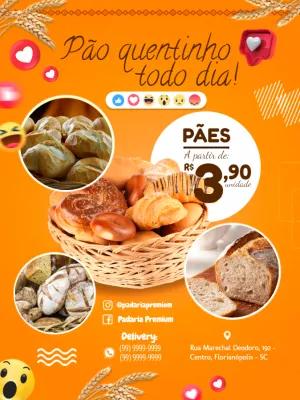 Folheto de Padaria com Pães e Ofertas para Editar Online