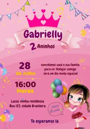 Convite de Aniversário Princesa Rosa para Editar Online