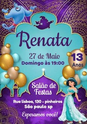 Convite de Aniversário da Jasmine Editável Online