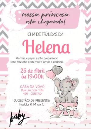 Convite Chá de Fraldas Elefantinha Rosa para Editar Online
