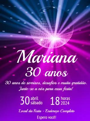 Convite de Aniversário Festa Disco para Editar Online e Imprimir
