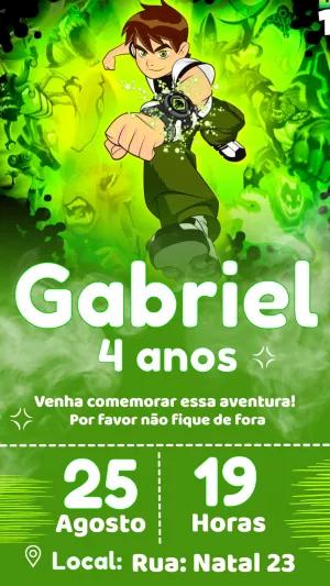 Convite de Aniversário Ben 10 para Editar e Imprimir