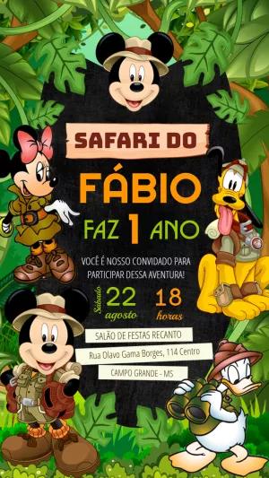 Convite Aniversário Safari do Mickey para Editar Online