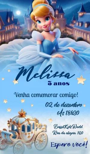 Convite de Aniversário Cinderela para Editar Online