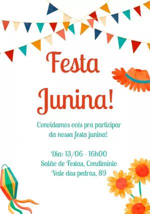 Convite Festa Junina com Bandeirinhas e Balão para Editar Online