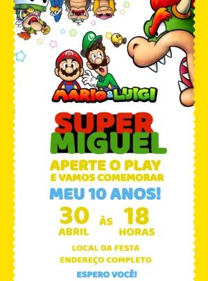 Convite de Aniversário Super Mario Bros para Editar Online