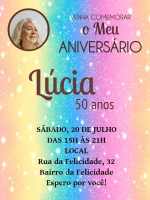 Convite Aniversário Glitter com Foto para Editar Online