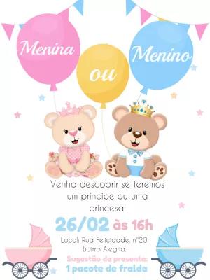 Convite Chá Revelação Ursinhos Realeza para Editar Online