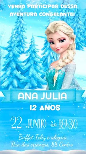 Convite de Aniversário Frozen com Elsa para Editar Online