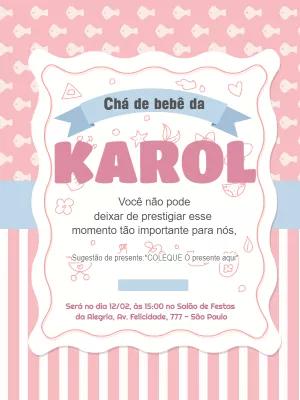Convite Chá de Bebê Menina Rosa com Peixinhos para Editar