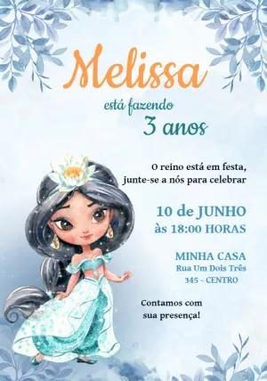 Convite de Aniversário Princesa Jasmine para Editar Online