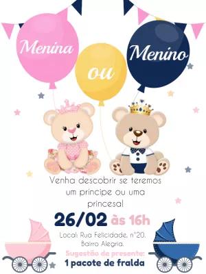 Convite Chá Revelação Ursinhos Realeza para Editar Online